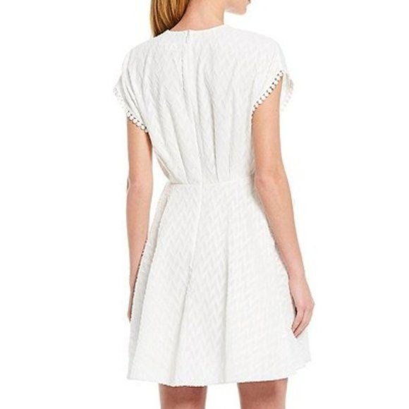 Sachin & Babi Bolton Chevron Bow A-Line Short Sleeve V-Neck Ivory Mini Dress 8 - Picture 4 of 5